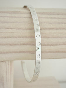 Dainty Sterling Silver Sea, Crescent Moon & Stars Bangle