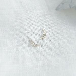 Mini Sparkly Crescent Moon Studs