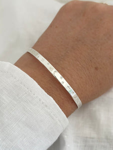 Dainty Sterling Silver Sea, Crescent Moon & Stars Bangle