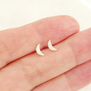 Mini Sparkly Crescent Moon Studs