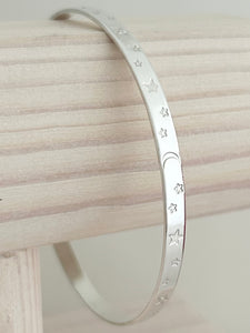 Dainty Sterling Silver Sea, Crescent Moon & Stars Bangle