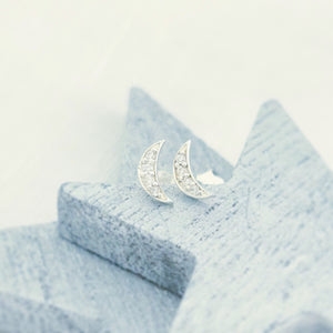 Mini Sparkly Crescent Moon Studs