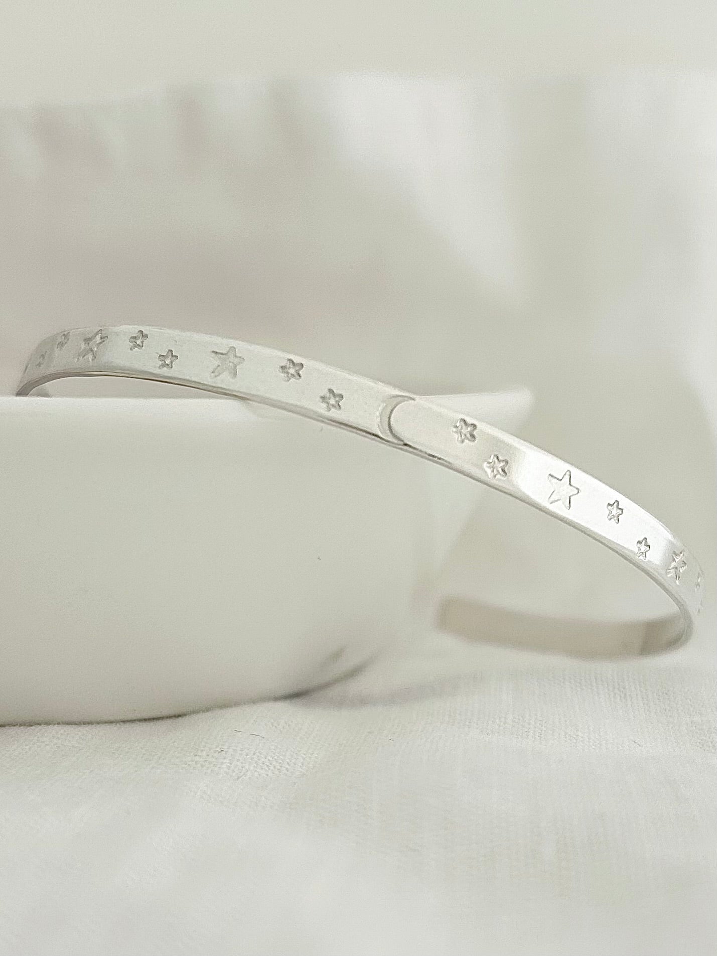 Dainty Sterling Silver Sea, Crescent Moon Stars Bangle
