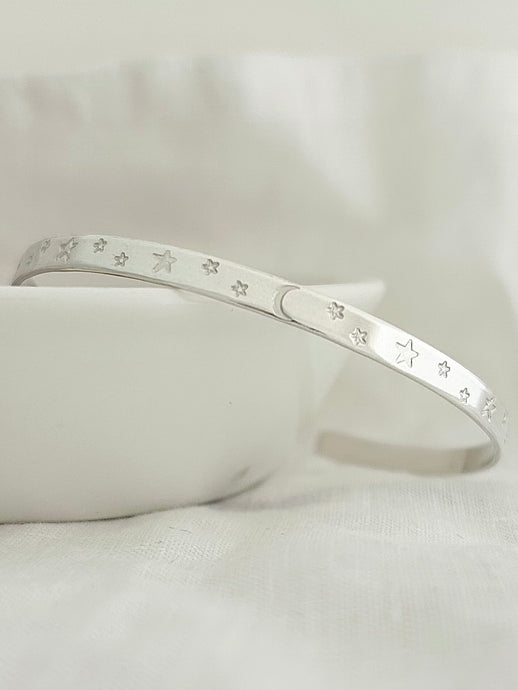 Dainty Sterling Silver Sea, Crescent Moon & Stars Bangle