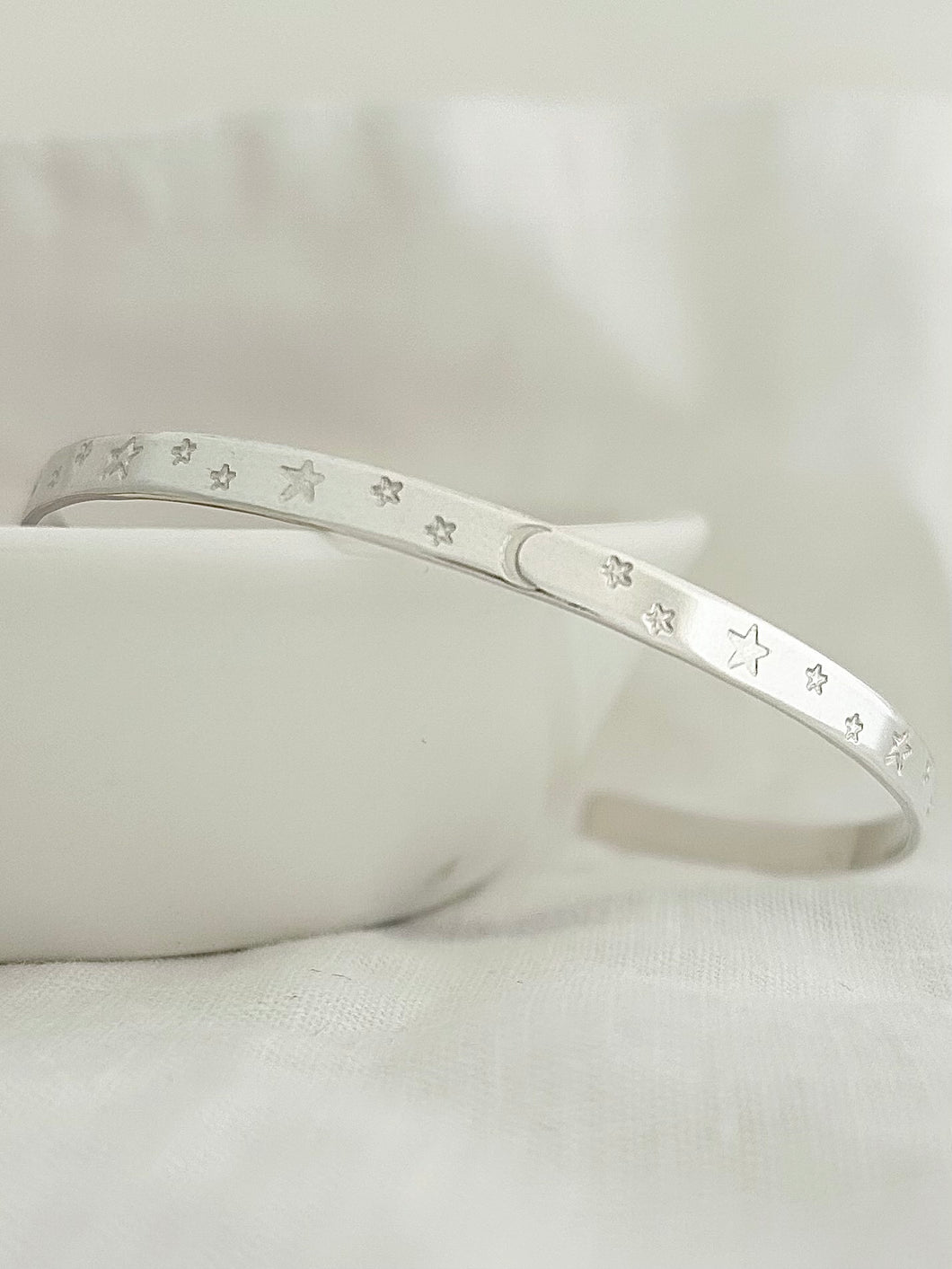 Dainty Sterling Silver Sea, Crescent Moon & Stars Bangle