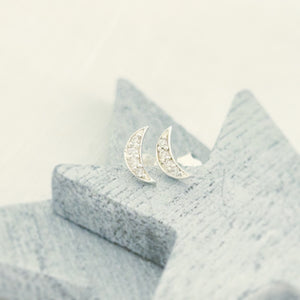 Mini Sparkly Crescent Moon Studs