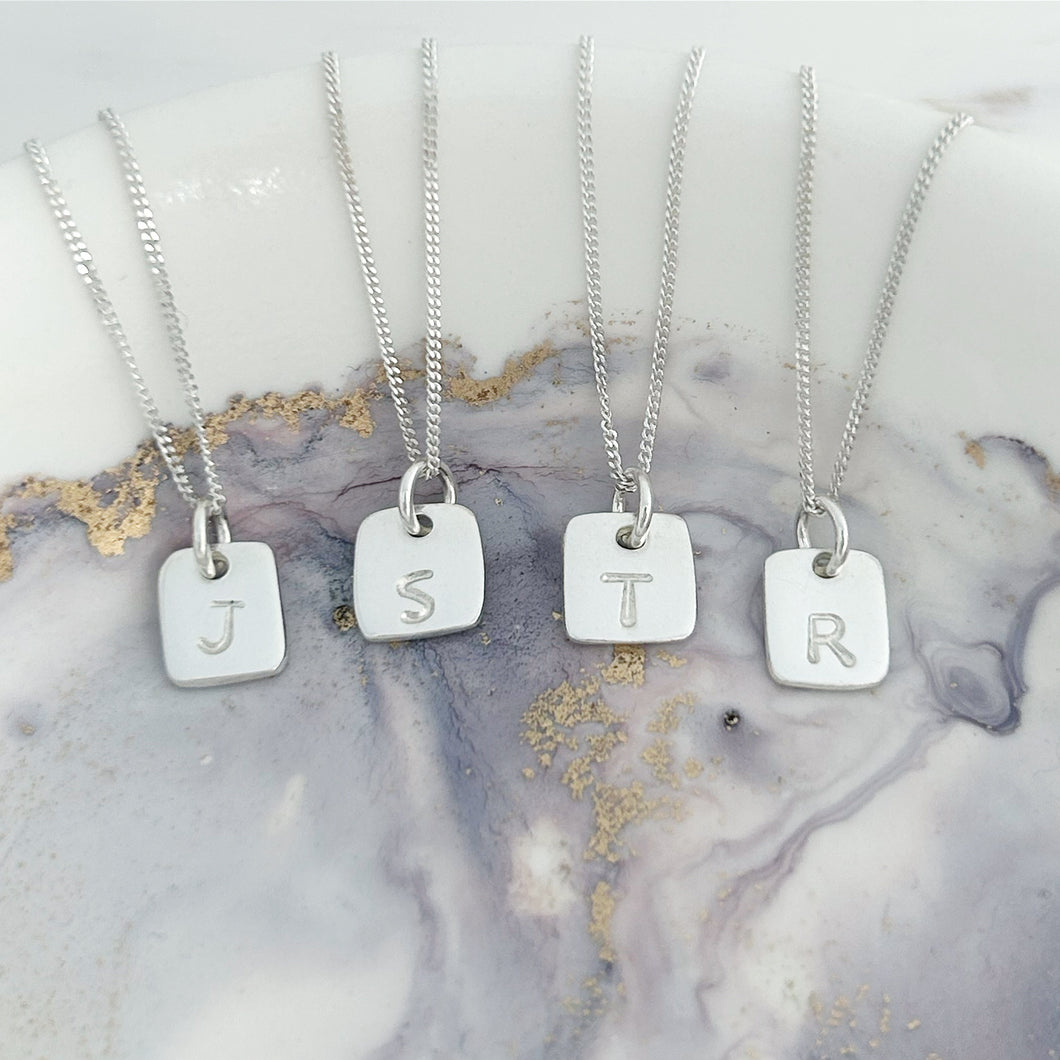 Tiny Square Initial Necklace