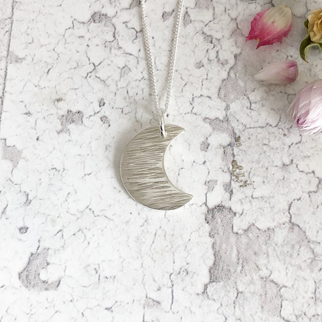 Textured Crescent Moon Necklace