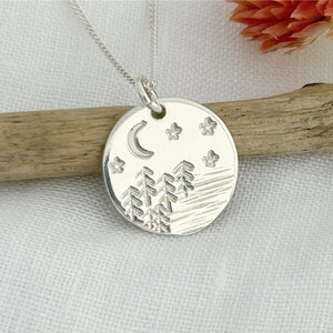 Trees, Lake, Stars and Moon Necklace