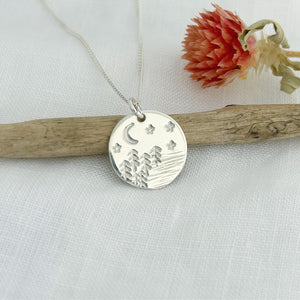 Trees, Lake, Stars and Moon Necklace